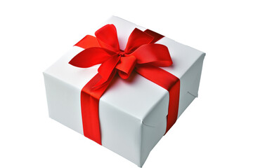 Fototapeta premium White gift box with red ribbon and bow