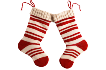 Pair of Christmas stockings in red and white stripes