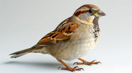 A small bird with brown and white feathers is perched on a rock. The bird has a curious expression on its face, and it is looking around. Concept of calm and peacefulness