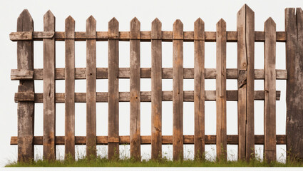 Fototapeta premium An old wooden fence with a broken section in the middle.