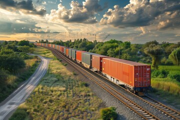 Fototapeta premium Freight transportation by train. Logistics. World Trade Organization