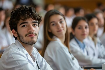 Fototapeta premium Medical Students Attentively Listening in a Lecture Hall