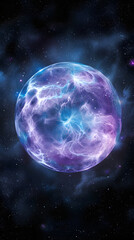 Fototapeta premium Glowing purple bubbles floating on a dark background