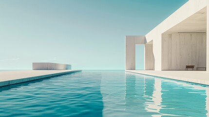 Fototapeta premium A modern, sleek pool surrounded by minimalist architecture