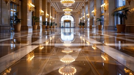 Obraz premium A polished marble floor in a spacious lobby
