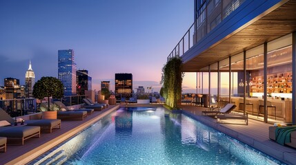 Obraz premium A rooftop pool with stunning city skyline views