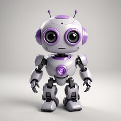 Lavender and Grey Adorable Robot Illustration on White Background