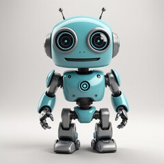 Adorable Cyan and Grey Robot Mascot on White Background
