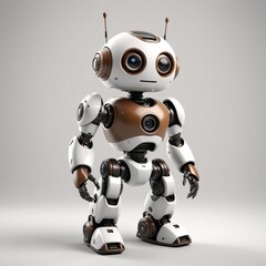 Adorable Minimalist Brown and White Robot on White Background