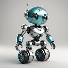Futuristic Teal and Silver Robot on White Background