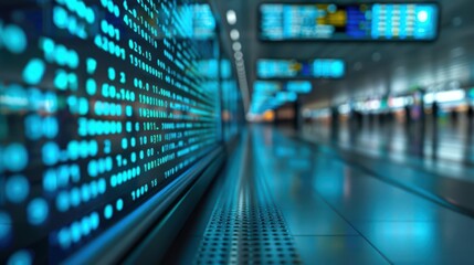 Discover the captivating ambiance of a cyber airport interior, where style and functionality fuse, leaving copy space to showcase your message and enhance the travel experience