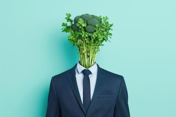 Embrace a unique and playful twist with a cyber boss donning a vegetable head, where creativity and fun merge, with ample copy space for impact