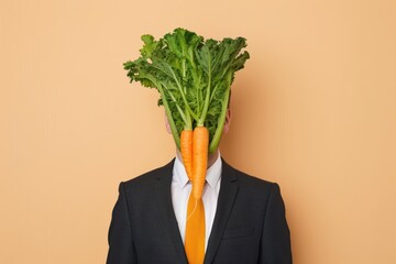 Embrace a unique and playful twist with a cyber boss donning a vegetable head, where creativity and fun merge, with ample copy space for impact