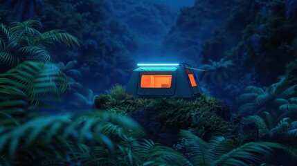 Embrace the adventurous spirit of cyber camping, where nature and technology coexist harmoniously, with room for your message to inspire and captivate within the copy space