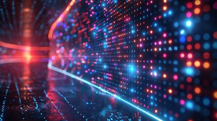 Naklejka premium Realistic detailed network icon grid LED light showcase