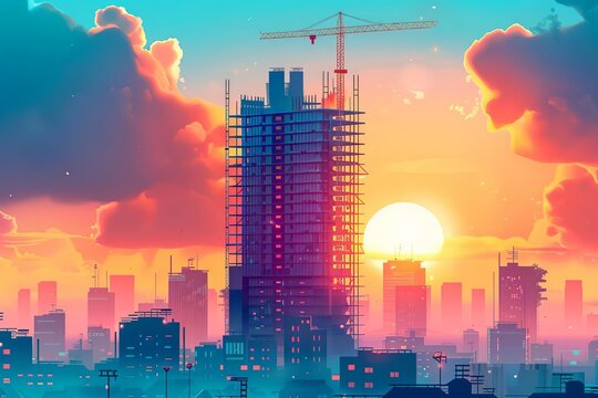 A highrise office building under construction, signifying the growth of the business sector