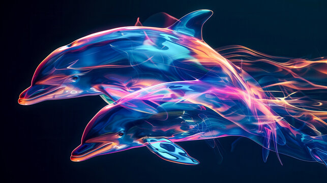 Holographic transparent dolphin shapes on a chat background