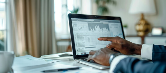 Businessman Analyzing Financial Data on Laptop