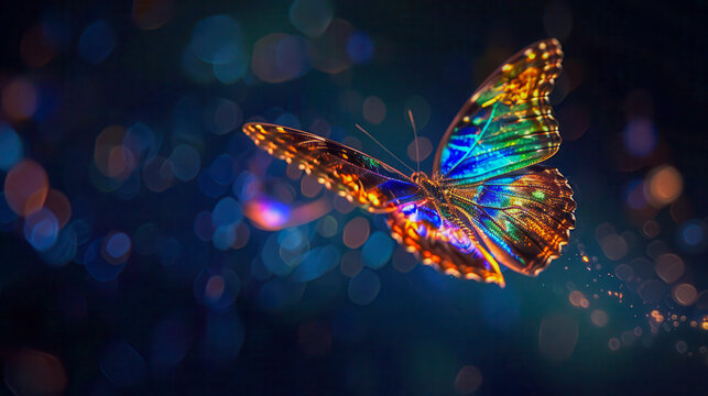 Colorful Holographic Butterfly on Black Background