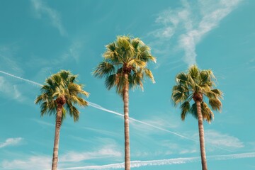 Trio of Palm Trees Against a Clear Blue Sky