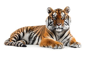 Obraz premium Majestic Bengal Tiger Resting on White Background