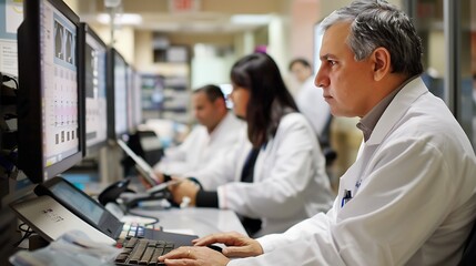 Obraz premium Team of medical professionals conducting medical diagnosis in a stateoftheart facility ensuring accurate and detailed results