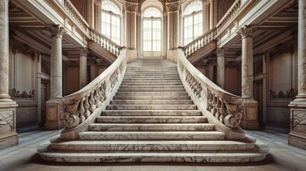 Obraz premium An elegant marble staircase with intricately carved railings