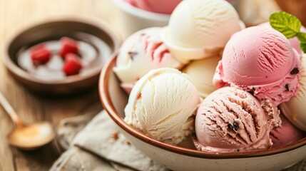 A bowl of ice cream scoops