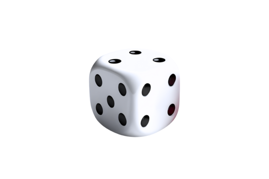 White dices with black dotsdice for casino game isolated on transparent background. 3D. For casino craps table or board games, luck and random choice symbol for poker gaming entertainment illustration