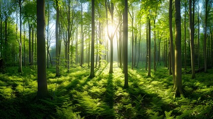 Sunlight penetrating the forest, sun, forest, sun reflections, trees