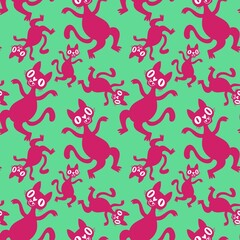 Halloween animals seamless cats and pumpkins pattern for wrapping paper