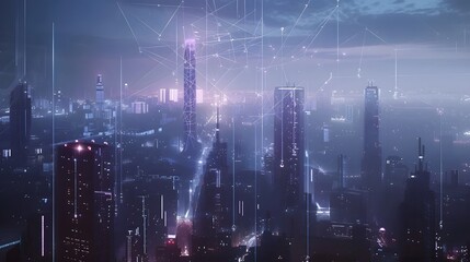 Obraz premium Networking, collaboration, big city, city of the future, cyber security