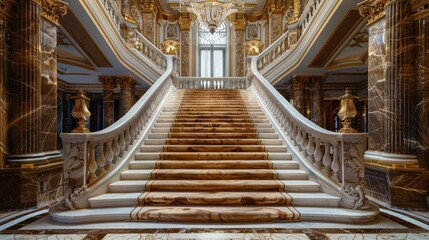Naklejka premium An elegant marble staircase with intricately carved railings