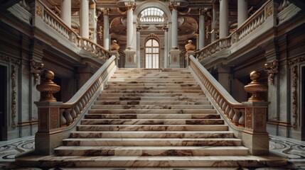 Naklejka premium An elegant marble staircase with intricately carved railings