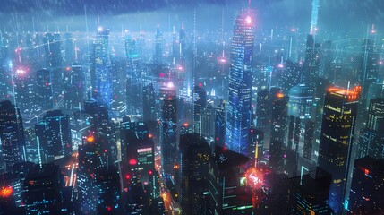 Obraz premium Networking, collaboration, big city, city of the future, cyber security