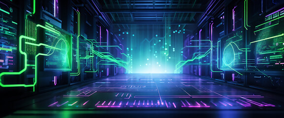 Fototapeta premium Digital background ideal for technological operations, neural networks, AI, data transmission and encryption, digital archives, audio and visual representations, scientific research 
