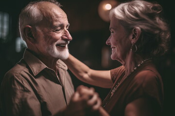 Joyful seniors dance salsa their passion evident every step. This active elderly duo dances grace and enthusiasm. Salsa dancing representing vibrant and passionate bond of long-term relationship.