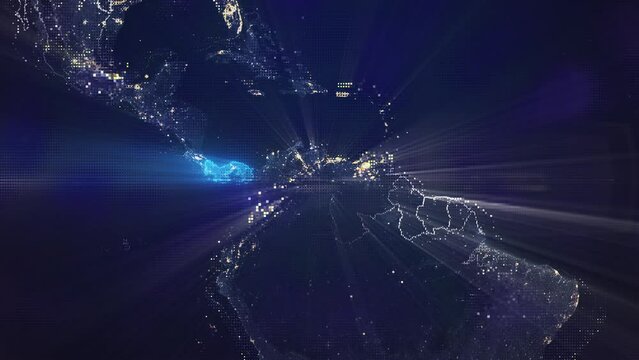 Digital Pixel Art Earth Night from Space Rotate and Zoom Shining Country Panama