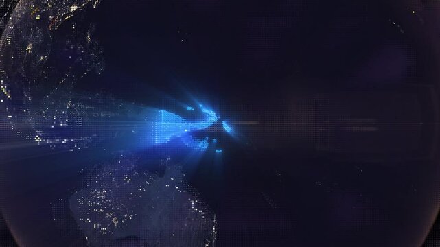 Digital Pixel Art Earth Night from Space Rotate and Zoom Shining Country Papua New Guinea