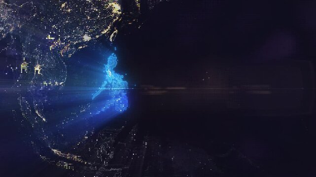 Digital Pixel Art Earth Night from Space Rotate and Zoom Shining Country Philippines