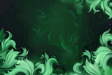 Fototapeta premium green dark fantasy background with swirls of green leaves, in the style of cartoon, vector art, digital painting style, smooth, sharp focus, high resolution