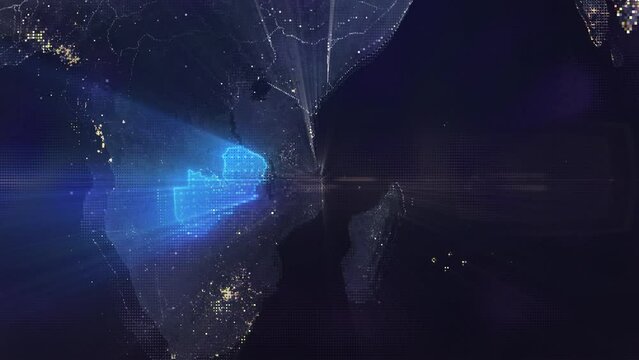 Digital Pixel Art Earth Night from Space Rotate and Zoom Shining Country Zambia