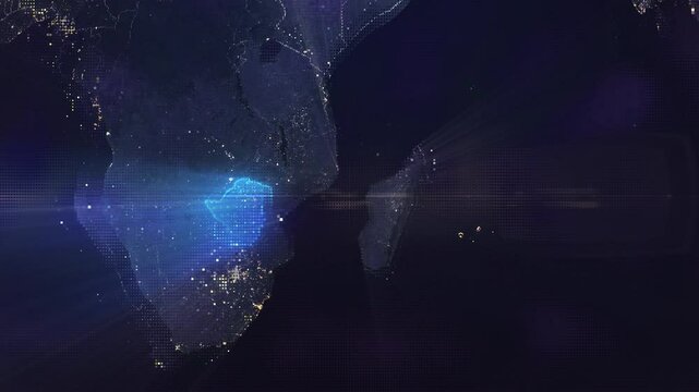 Digital Pixel Art Earth Night from Space Rotate and Zoom Shining Country Zimbabwe