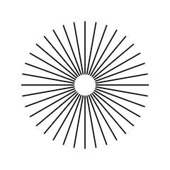 Fototapeta premium Radial circle lines: circular radiating geometric shapes resembling sun rays. Abstract design element. Vector illustration on a white background.