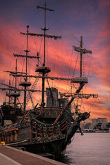Pleasure vintage sailing ship in the style of the Spanish galleon	