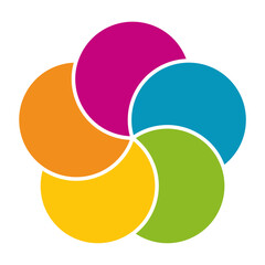 Colorful infographic pie chart with overlapping circular shapes.Flower form graphic circle divided in 5 segments.Vector,illustration.