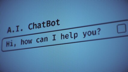Asking questions to an AI chatbot, close-up of computer interface and screen
