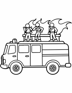 recommend clip art: Hand Drawn Fire Engine Truck with Fire Fighter Coloring Page