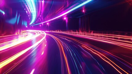 Obraz premium Dynamic light streaks creating a sense of movement and energy in neon colors.