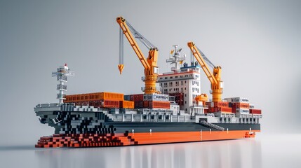 Fototapeta premium Intricate Cargo Ship with Giant Cranes and Colorful Containers
